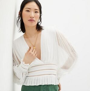 MAGALI PASCAL NWT Anthropologie Embroidered‎ Lace Blouse In White Small Feminine